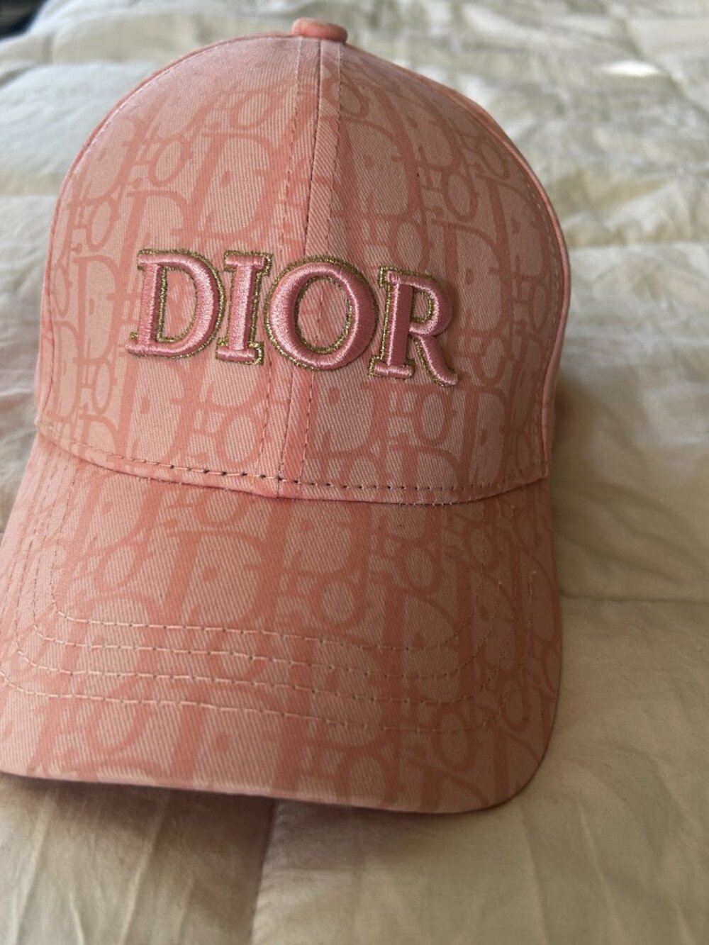 Dior Oblique Monogram Logo Women's Baseball Cap Hat Pink w/ Gold Logo Adjustable - Picture 2 of 9